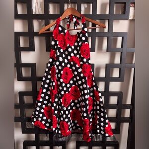 Red Rose Polka Dot Halter Dress for Women
